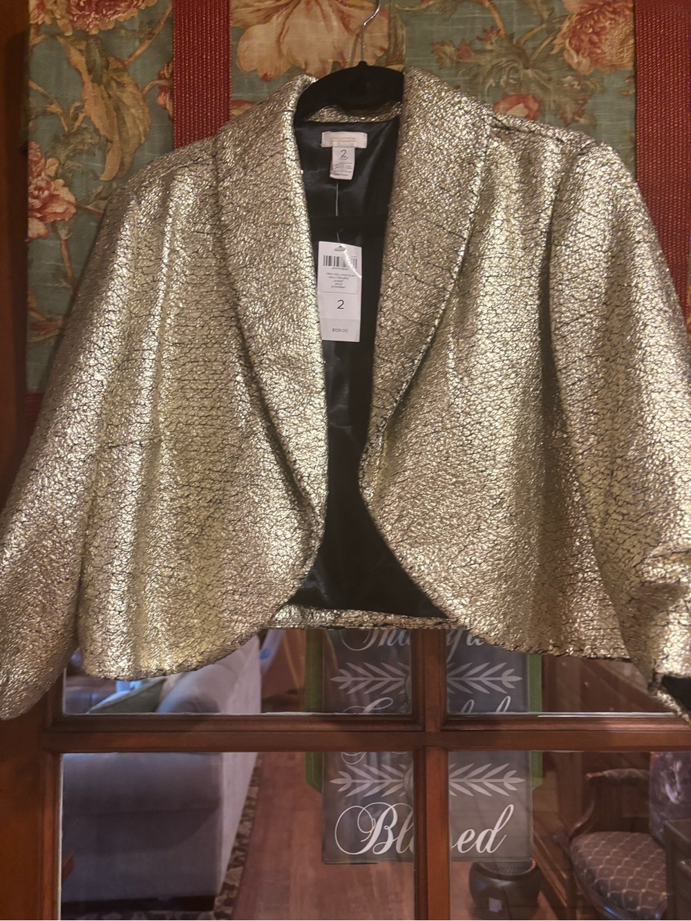 Chicos Metallic Gold Cropped Blazer